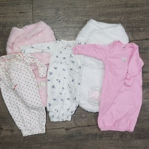Lot 28 pc Baby Girl NB-3 mo Clothing Swaddlers